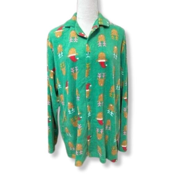 Abound Collared Sleep Shirt Reindeer Print Long Sleeve Green Women's Medium NWOT - Picture 1 of 8